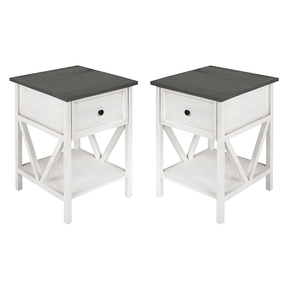 Walker Edison - 2-Piece Farmhouse V-Leg Side Table Set - Grey/White Wash_1
