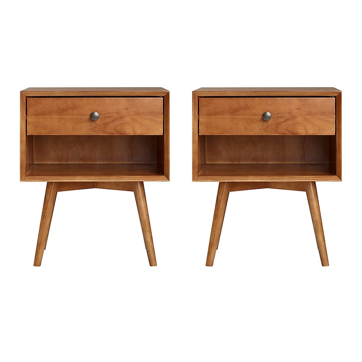 Walker Edison - Mid Century Open Cubby Nightstand set of 2 - Caramel_0