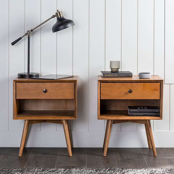 Walker Edison - Mid Century Open Cubby Nightstand set of 2 - Caramel_5