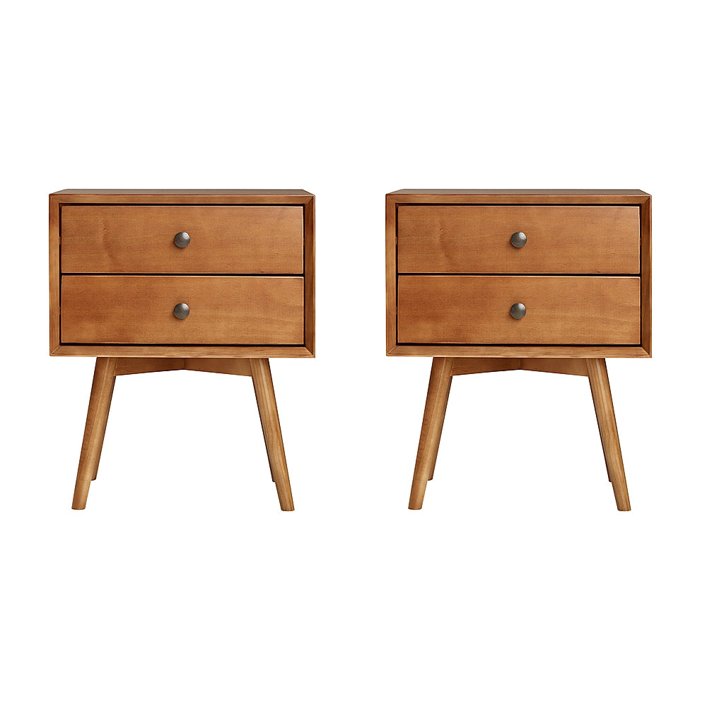 Walker Edison - Mid Century 2-Drawer Nightstand set of 2 - Caramel_0