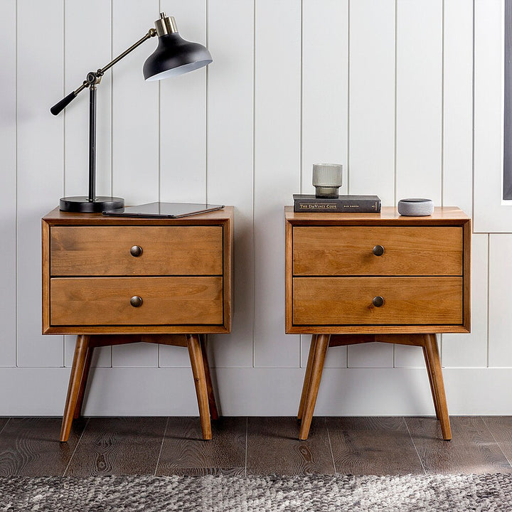 Walker Edison - Mid Century 2-Drawer Nightstand set of 2 - Caramel_8