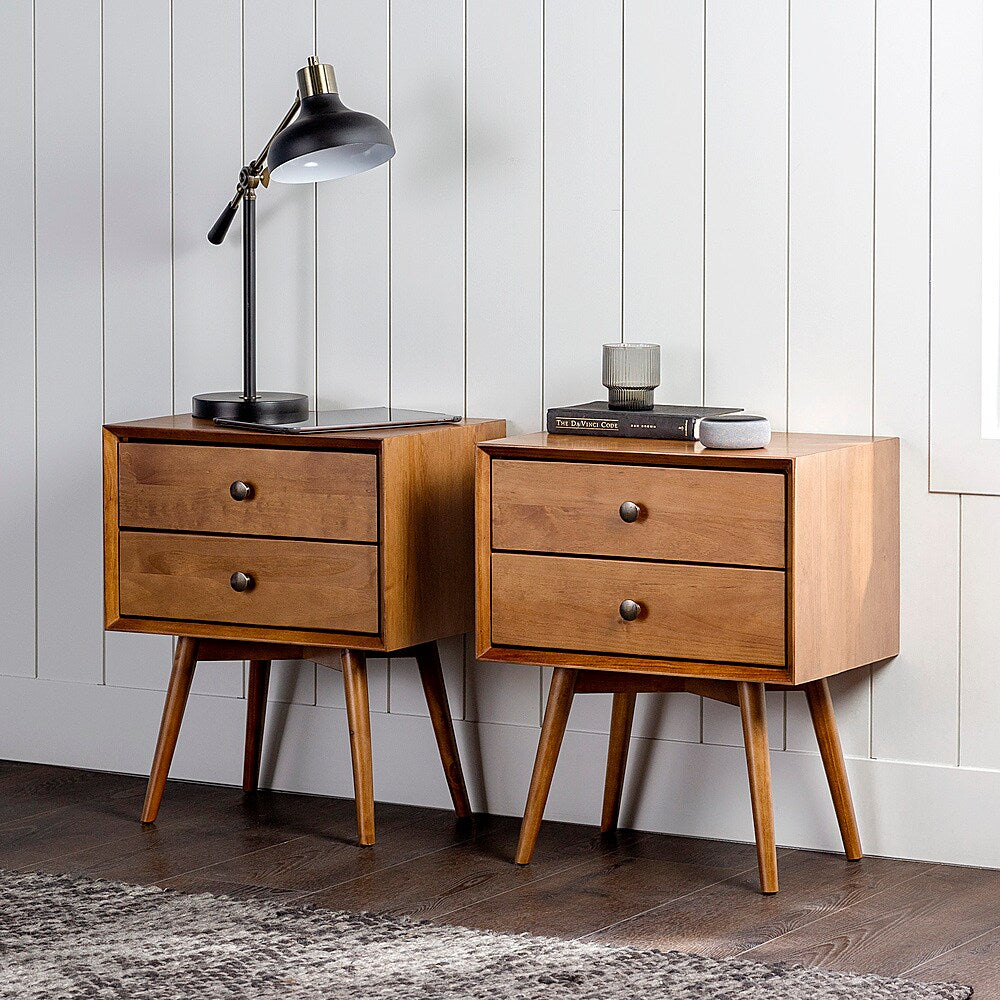 Walker Edison - Mid Century 2-Drawer Nightstand set of 2 - Caramel_10