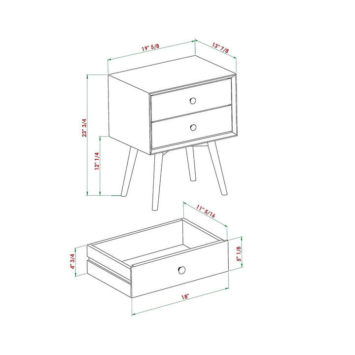 Walker Edison - Mid Century 2-Drawer Nightstand set of 2 - Caramel_5