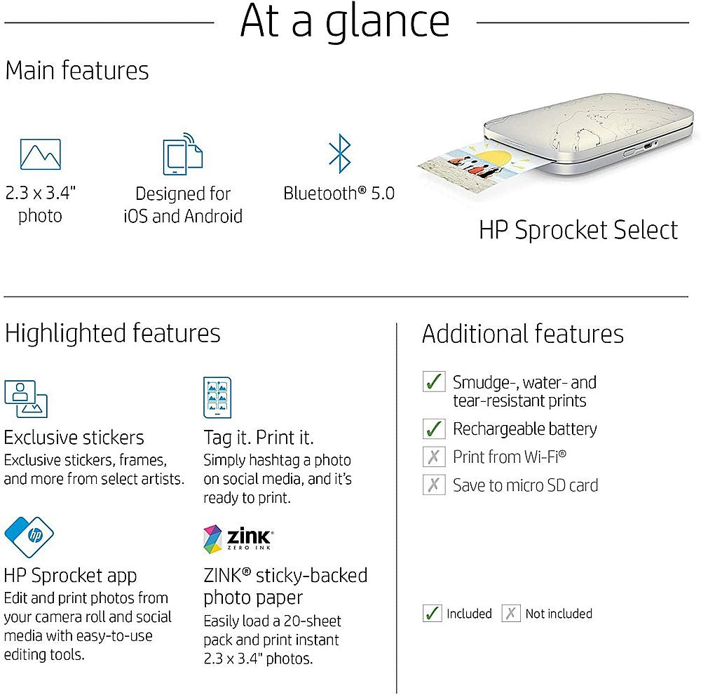 HP - Sprocket Select Printer Gift Bundle - White_2