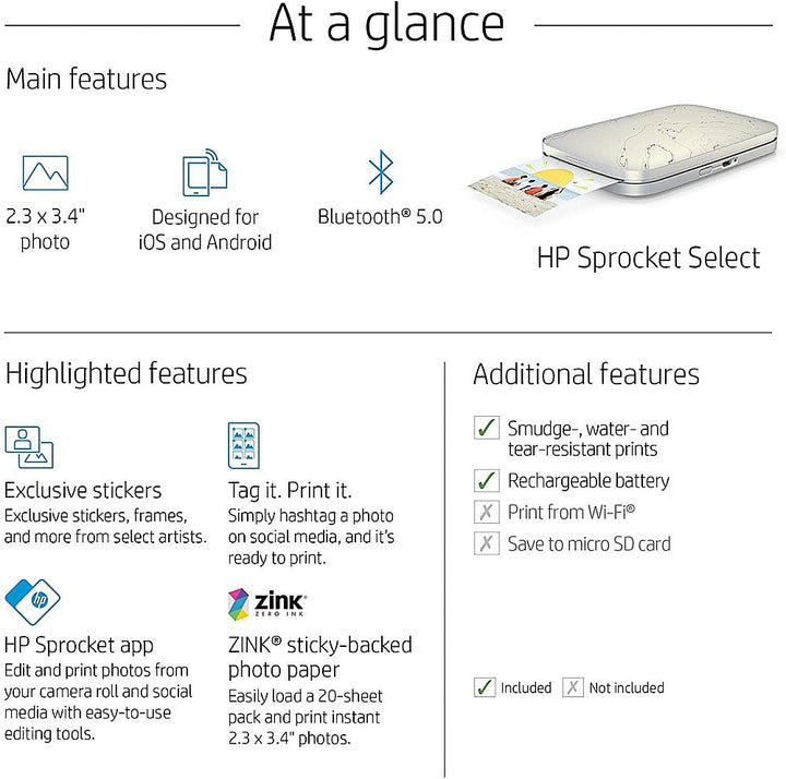 HP - Sprocket Select Printer Gift Bundle - White_2