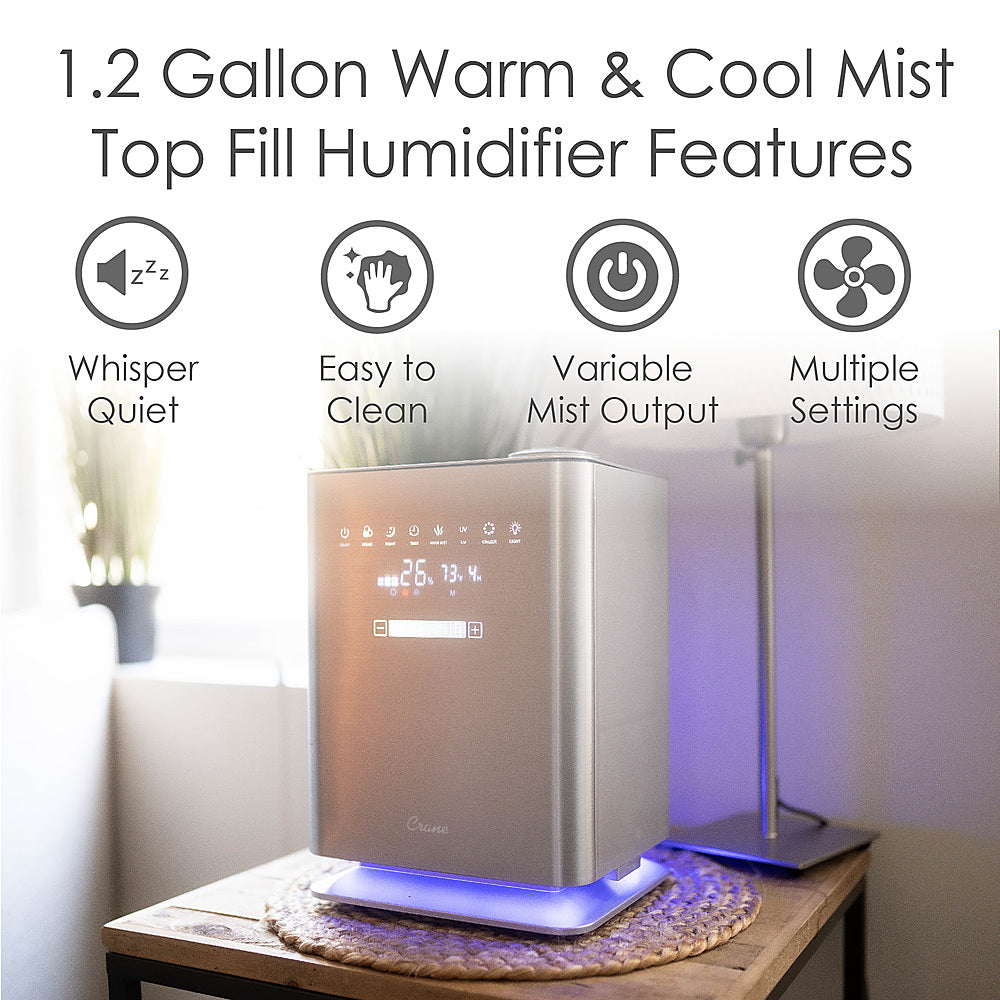 CRANE - 1.2 Gal. UV Light Warm & Cool Mist Humidifier with Remote - Gray_1