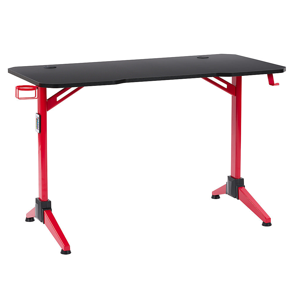 CorLiving - Conqueror Gaming Desk with LED Lights - Red and Black_1