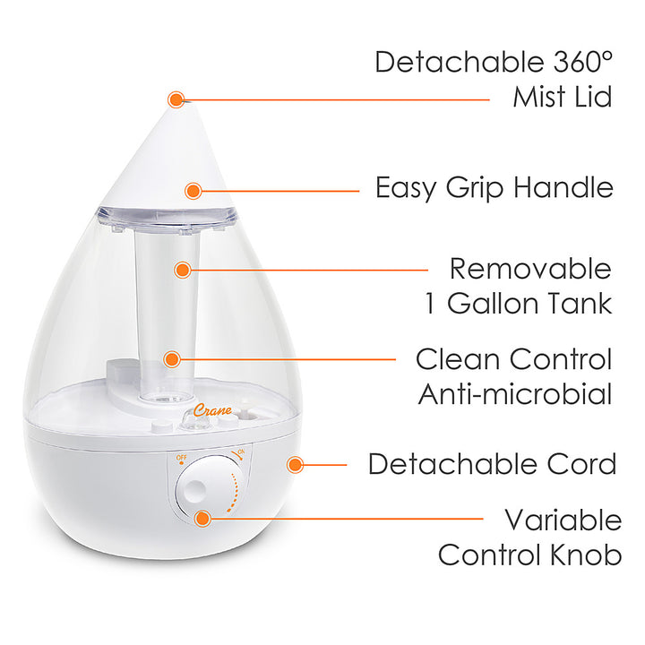 CRANE - 1 Gal. Drop Ultrasonic Cool Mist Humidifier - Clear/White_2