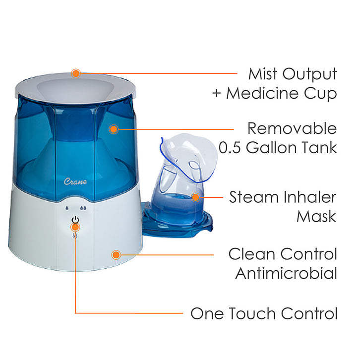 CRANE - 0.5 Gal. 2-in-1 Warm Mist Humidifier & Personal Steam Inhaler - Blue/White_2