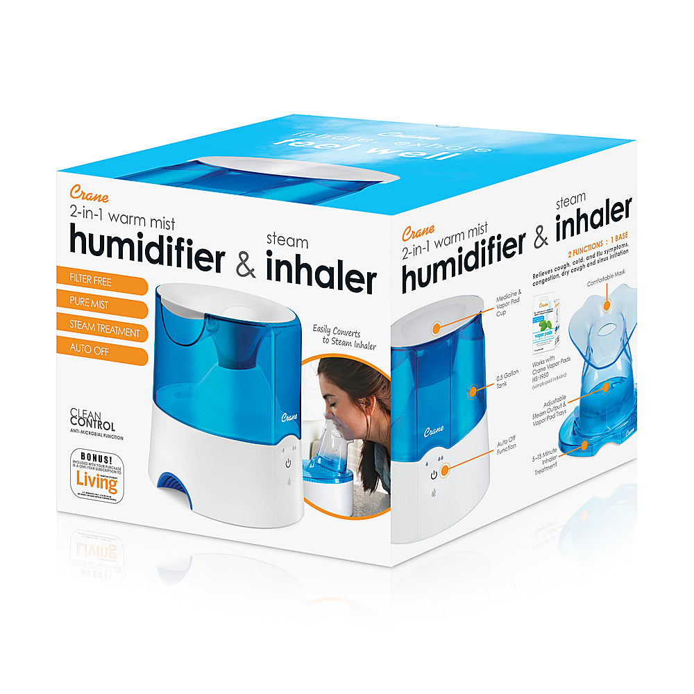 CRANE - 0.5 Gal. 2-in-1 Warm Mist Humidifier & Personal Steam Inhaler - Blue/White_3