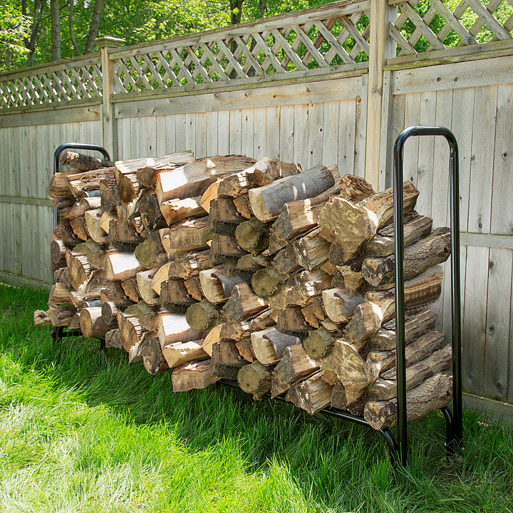 Nature Spring - 8-Foot Firewood Log Rack with Cover - Black_0