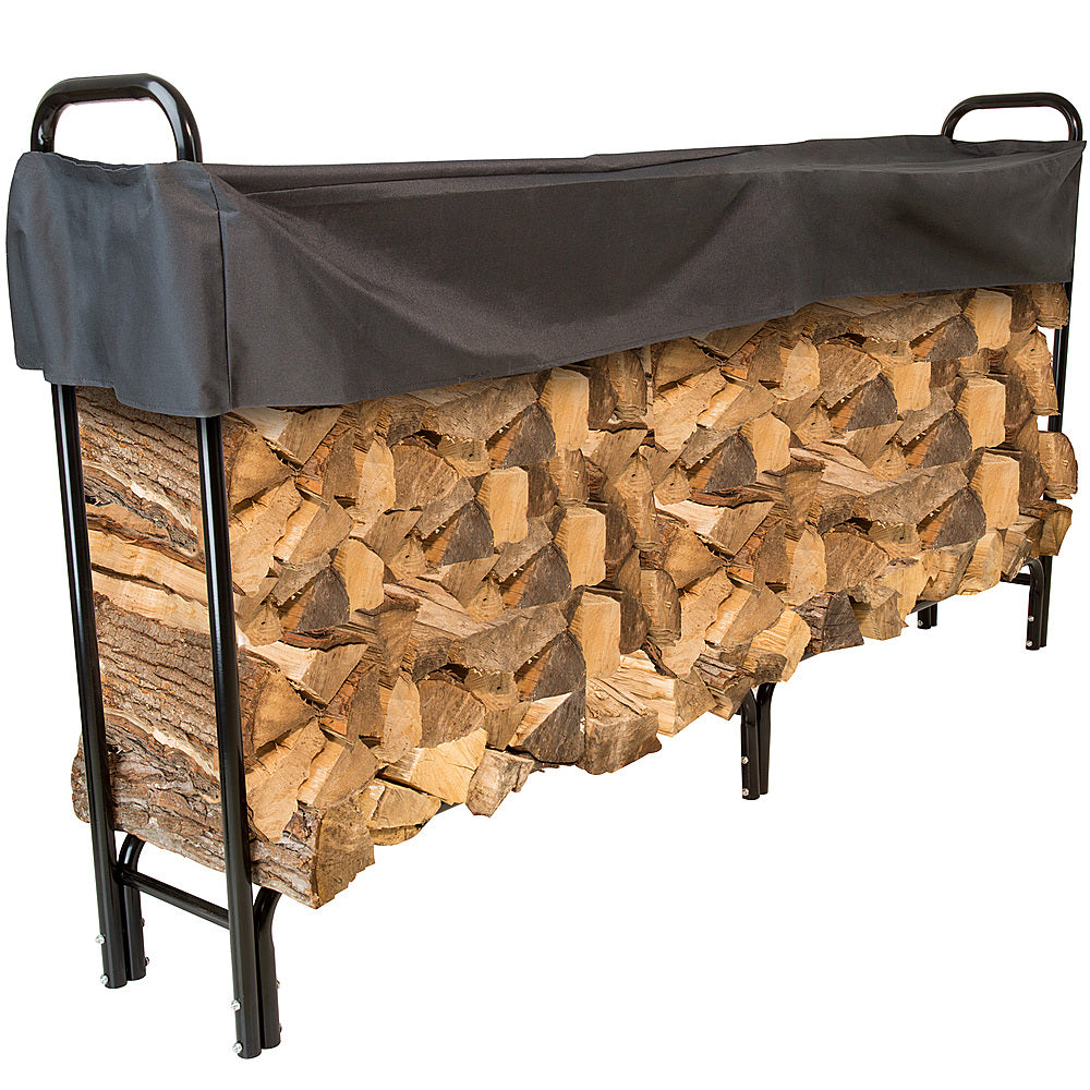 Nature Spring - 8-Foot Firewood Log Rack with Cover - Black_1
