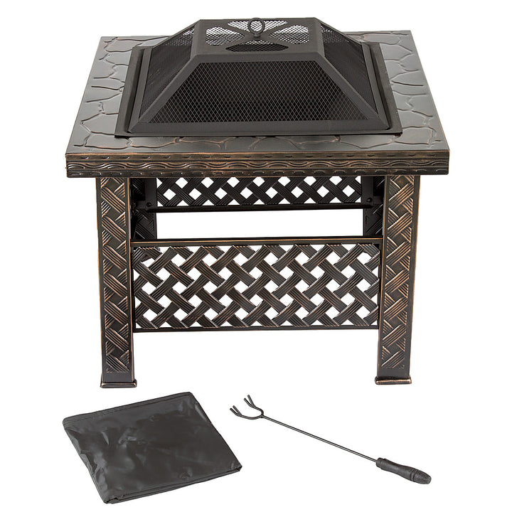 Nature Spring - Square Woven Metal Wood Burning Fire Pit - Bronze_6