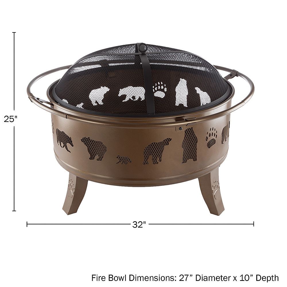 Nature Spring - Round Steel Wood Burning Fire Pit with Bear Cutouts - Antique Gold_6