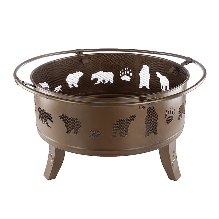 Nature Spring - Round Steel Wood Burning Fire Pit with Bear Cutouts - Antique Gold_4