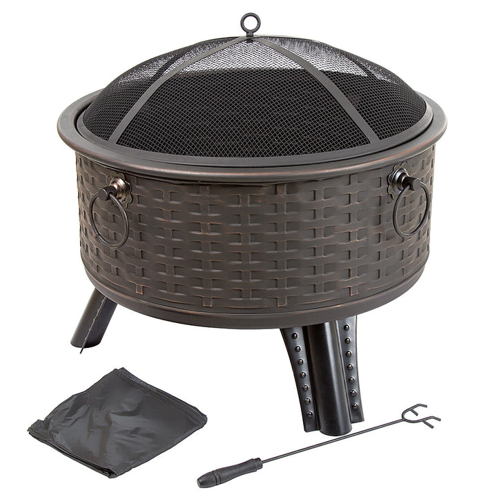 Nature Spring - Round Woven Metal Wood Burning Fire Pit - Bronze_6