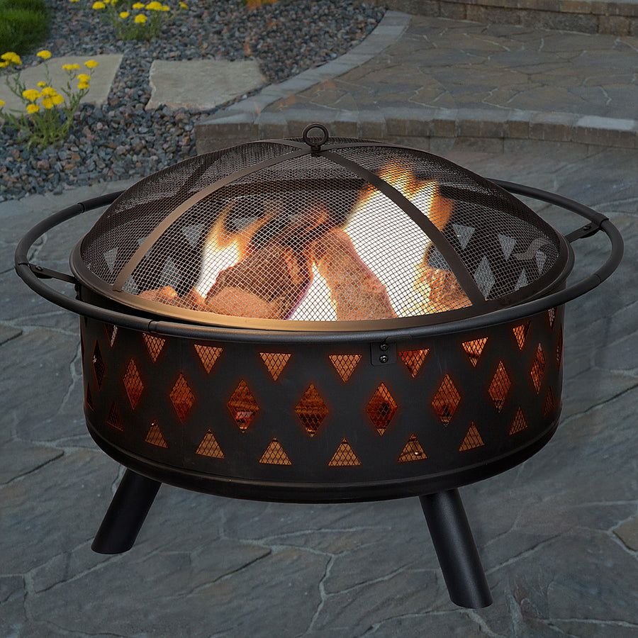 Nature Spring - Round Cross-Weave Steel Wood Burning Fire Pit - Black_0