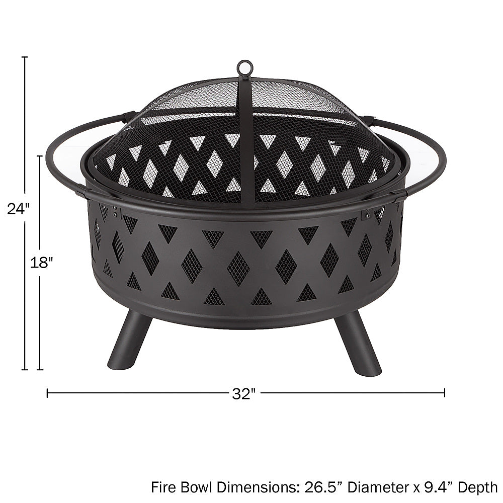Nature Spring - Round Cross-Weave Steel Wood Burning Fire Pit - Black_6