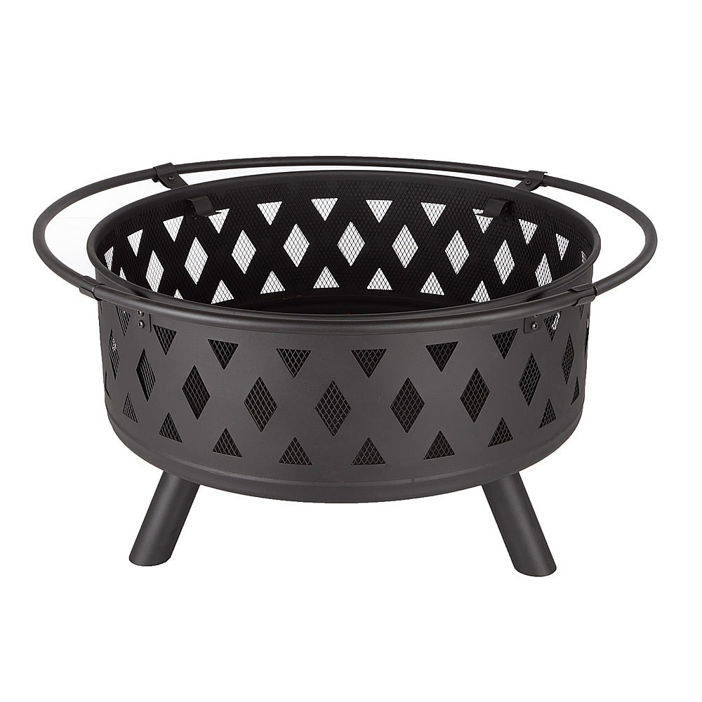 Nature Spring - Round Cross-Weave Steel Wood Burning Fire Pit - Black_3