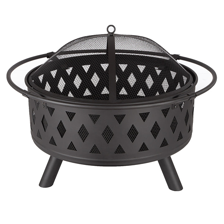 Nature Spring - Round Cross-Weave Steel Wood Burning Fire Pit - Black_2