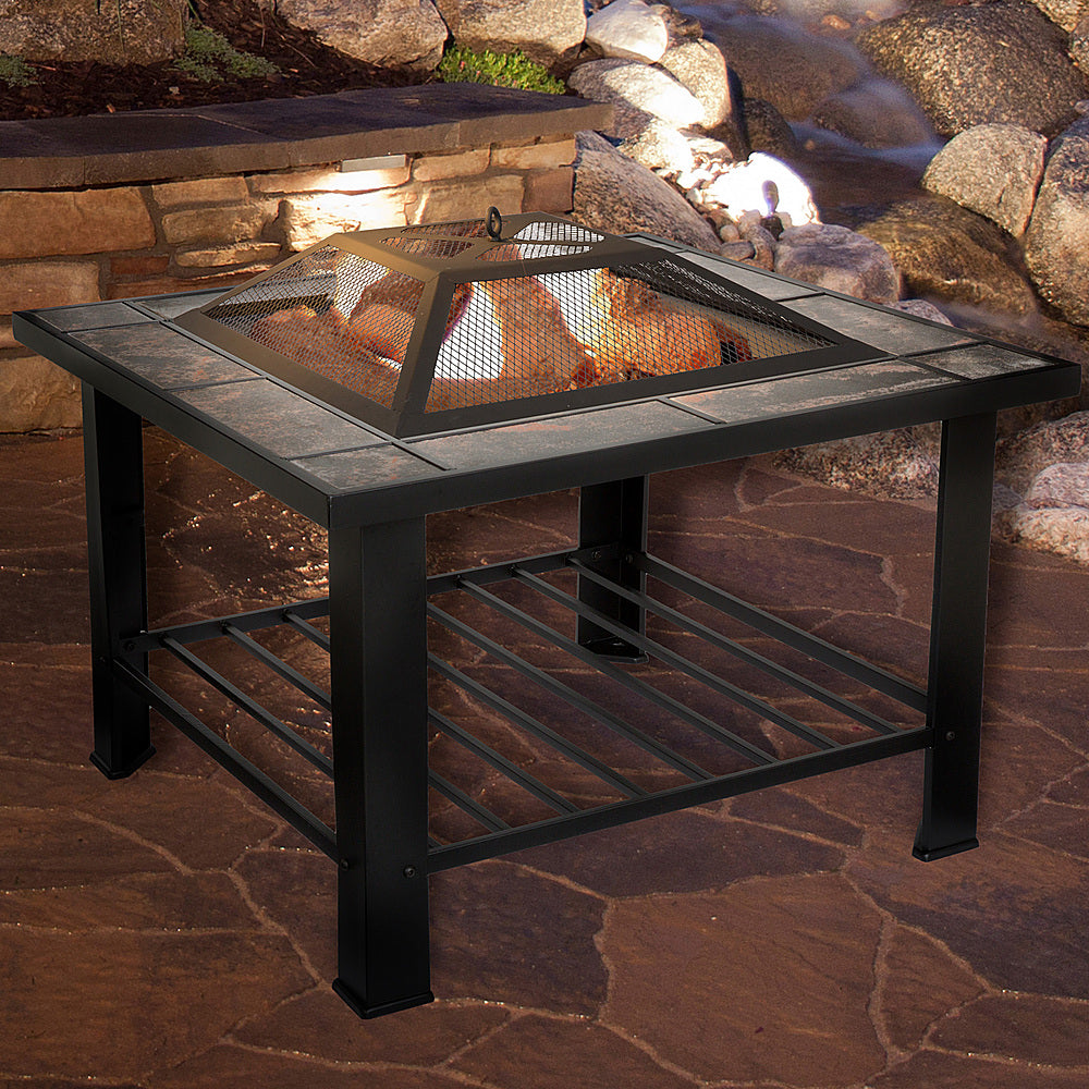 Nature Spring - Square Marble Tile Edge Wood Burning Fire Pit - Black and Orange_0