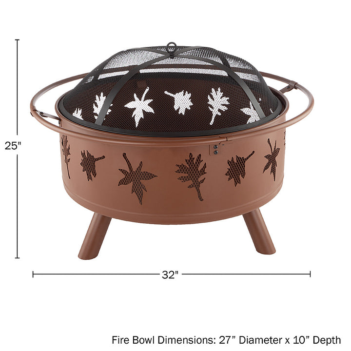 Nature Spring - Round Steel Wood Burning Fire Pit with Leaf Cutouts - Rugged Rust_7