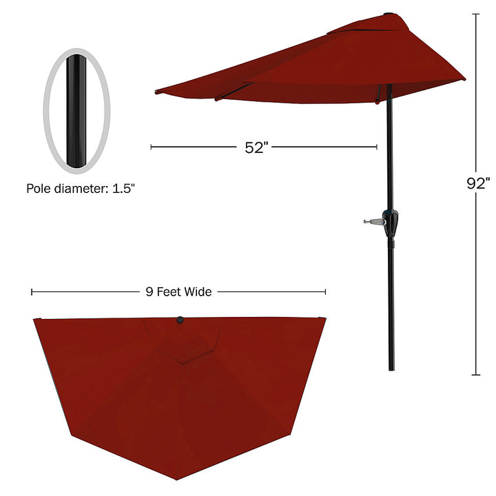 Nature Spring - 9-Foot Half Patio Easy Crank Umbrella - Red_6