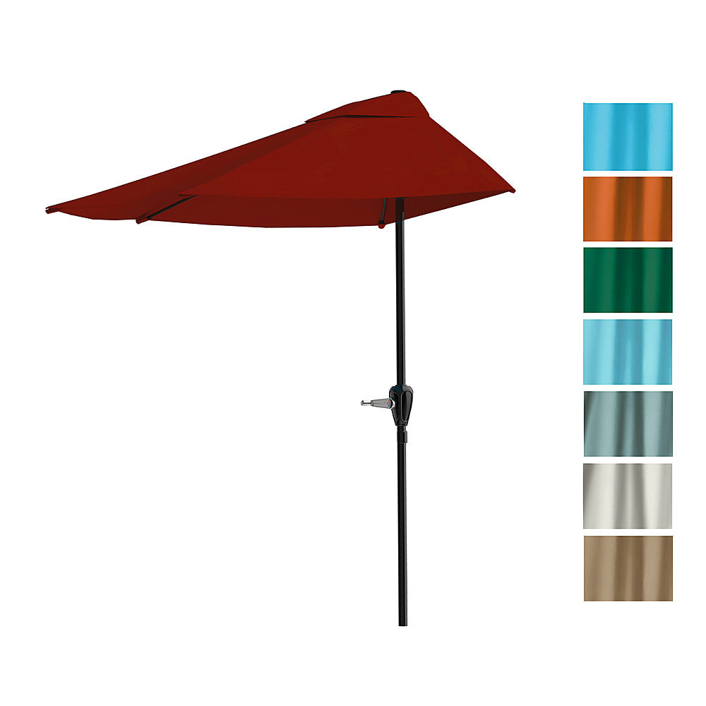 Nature Spring - 9-Foot Half Patio Easy Crank Umbrella - Red_3