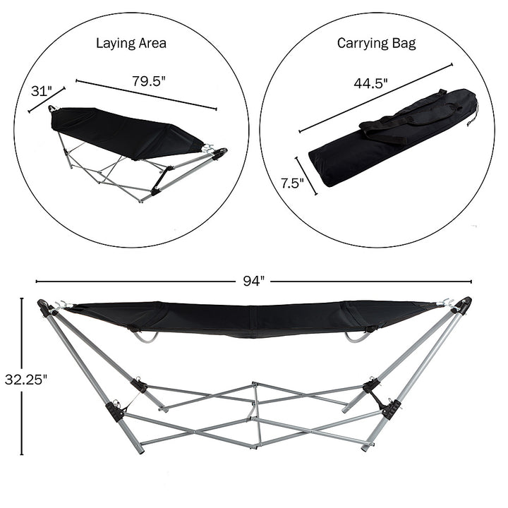 Hastings Home - Portable Hammock with Stand and Carrying Bag - Black_7