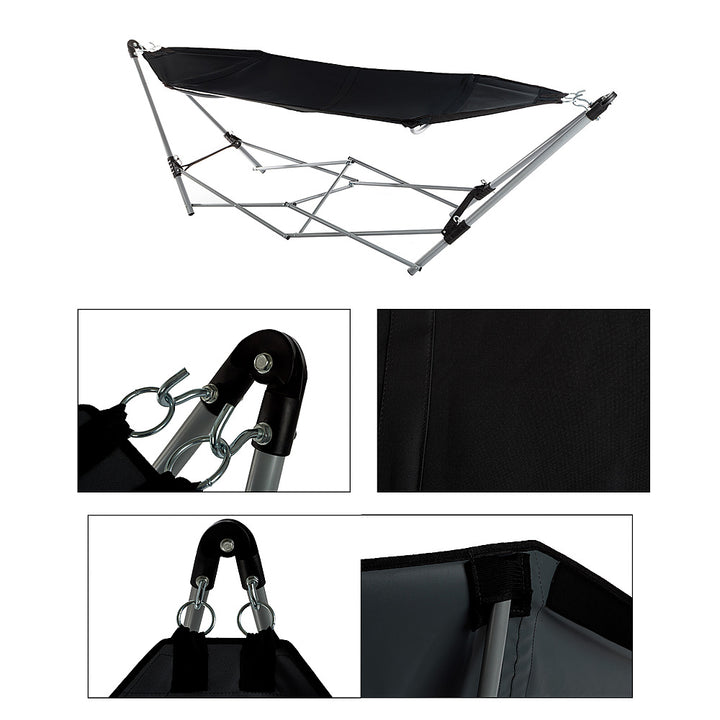 Hastings Home - Portable Hammock with Stand and Carrying Bag - Black_2