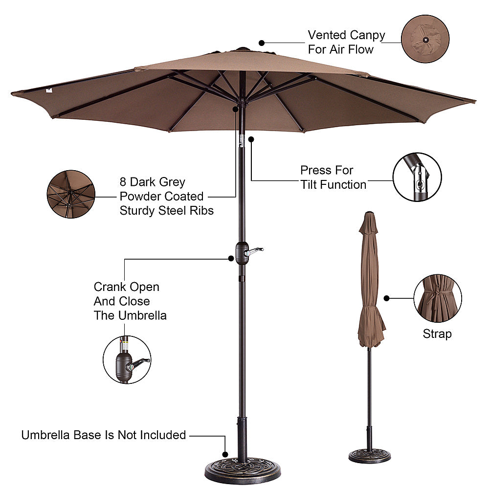 Nature Spring - 9-Foot Outdoor Patio Umbrella with Push Button Tilt - Brown_5