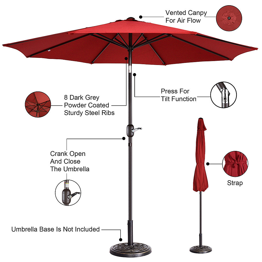 Nature Spring - 9-Foot Outdoor Patio Umbrella with Push Button Tilt - Red_6
