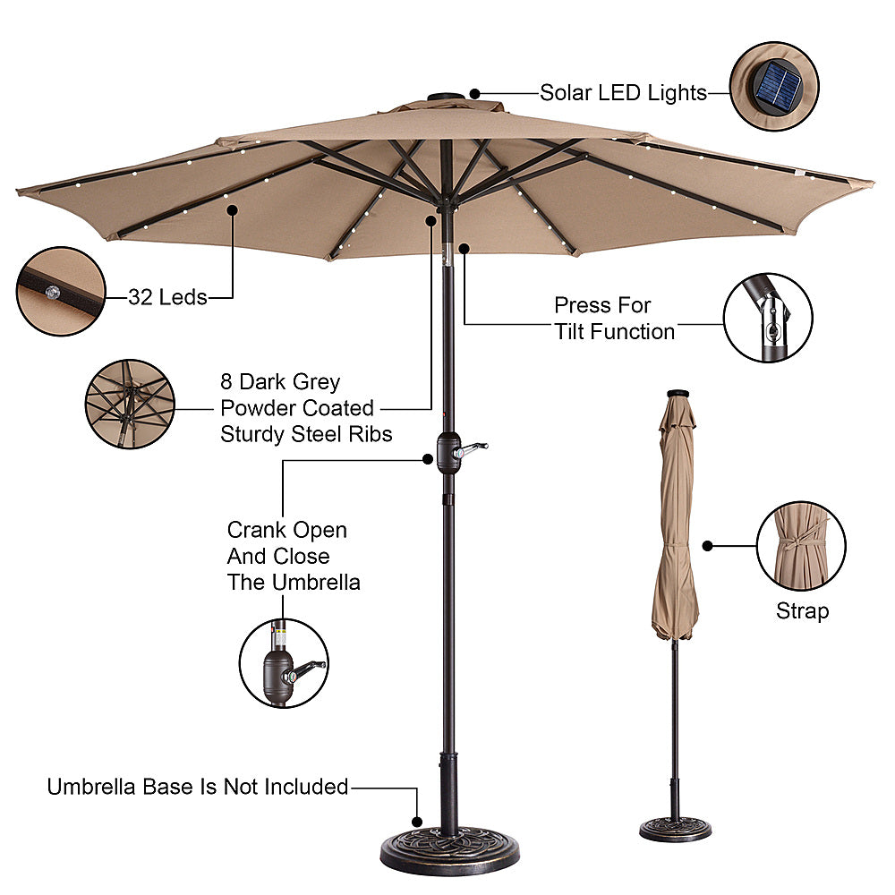 Nature Spring - 9-Foot LED Lighted Patio Umbrella with Push Button Tilt - Beige_5