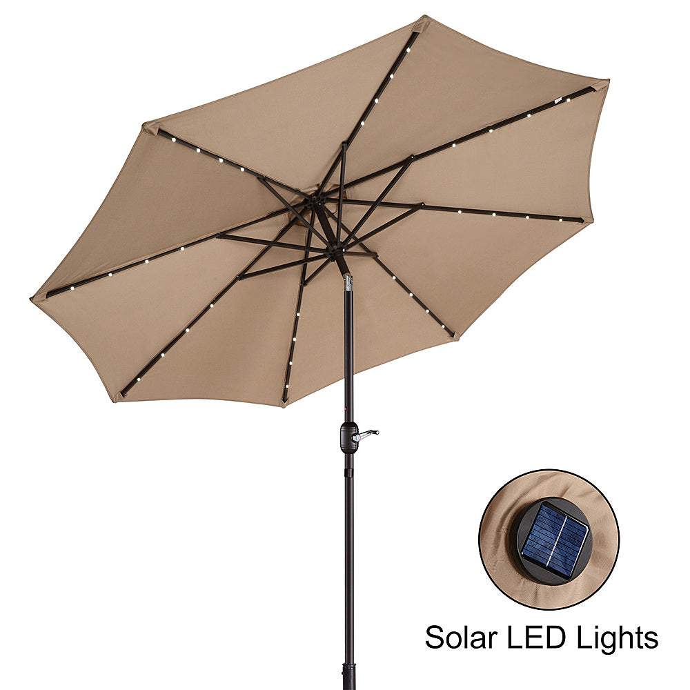 Nature Spring - 9-Foot LED Lighted Patio Umbrella with Push Button Tilt - Beige_1