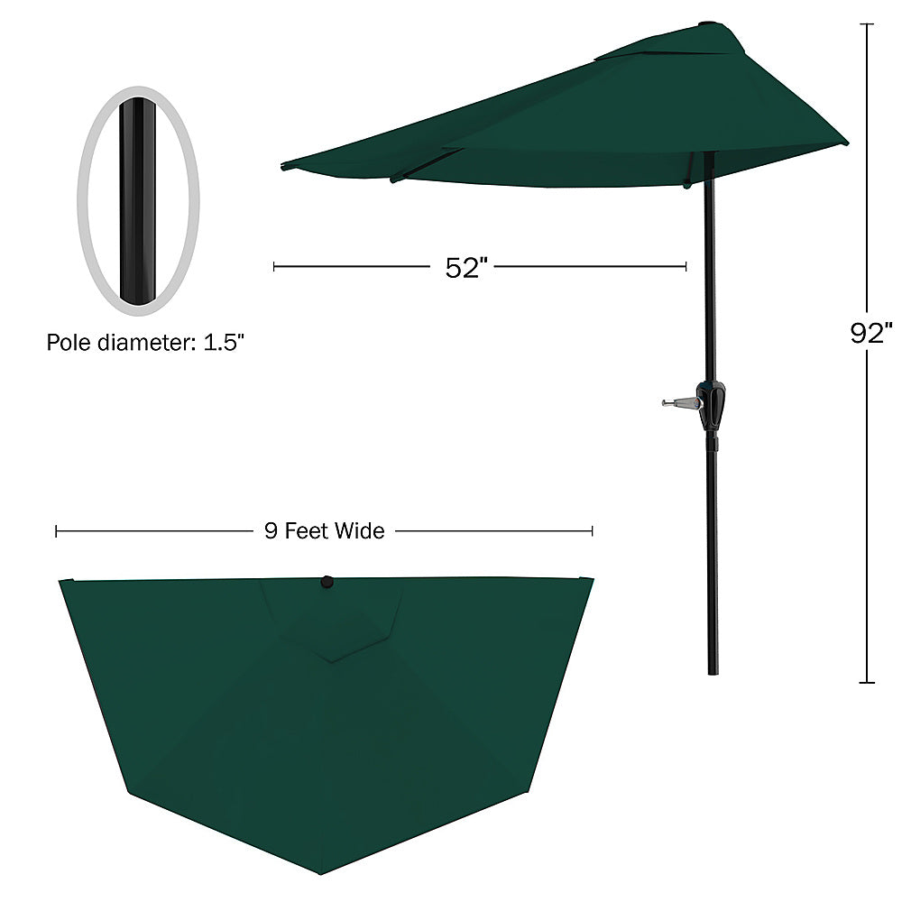 Nature Spring - 9-Foot Half Round Patio Umbrella with Easy Crank - Hunter Green_6