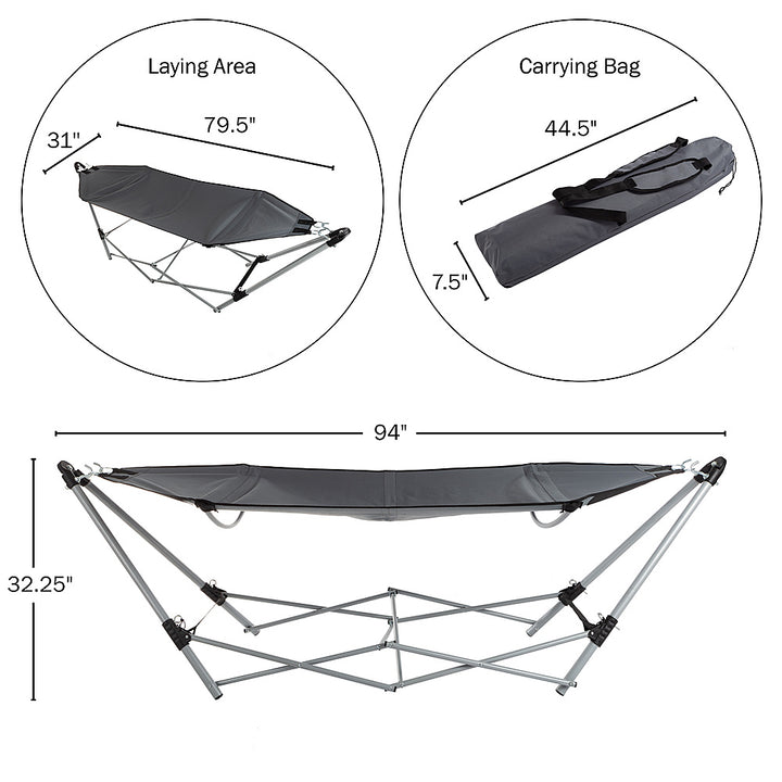 Hastings Home - Portable Hammock with Stand and Carrying Bag - Gray_7