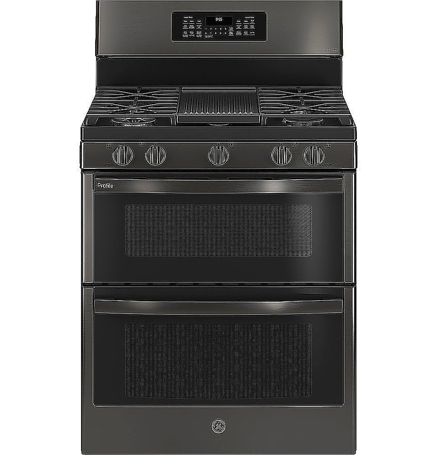GE Profile - 6.8 Cu. Ft. Frestanding Double Oven Gas True Convection Range with No-Preheat Air Fry - Black stainless steel_0