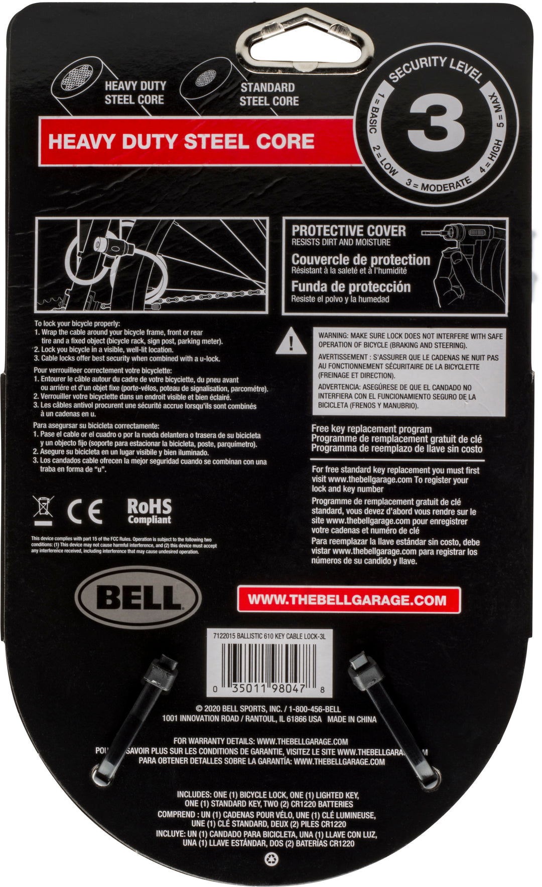 Bell - Ballistic 610 Cable Lock with Lighted Key - Black_2