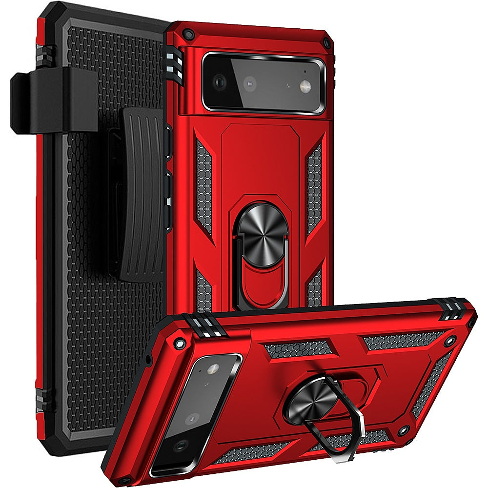 SaharaCase - Kickstand with Belt Clip Case for Google Pixel 6 - Red_6