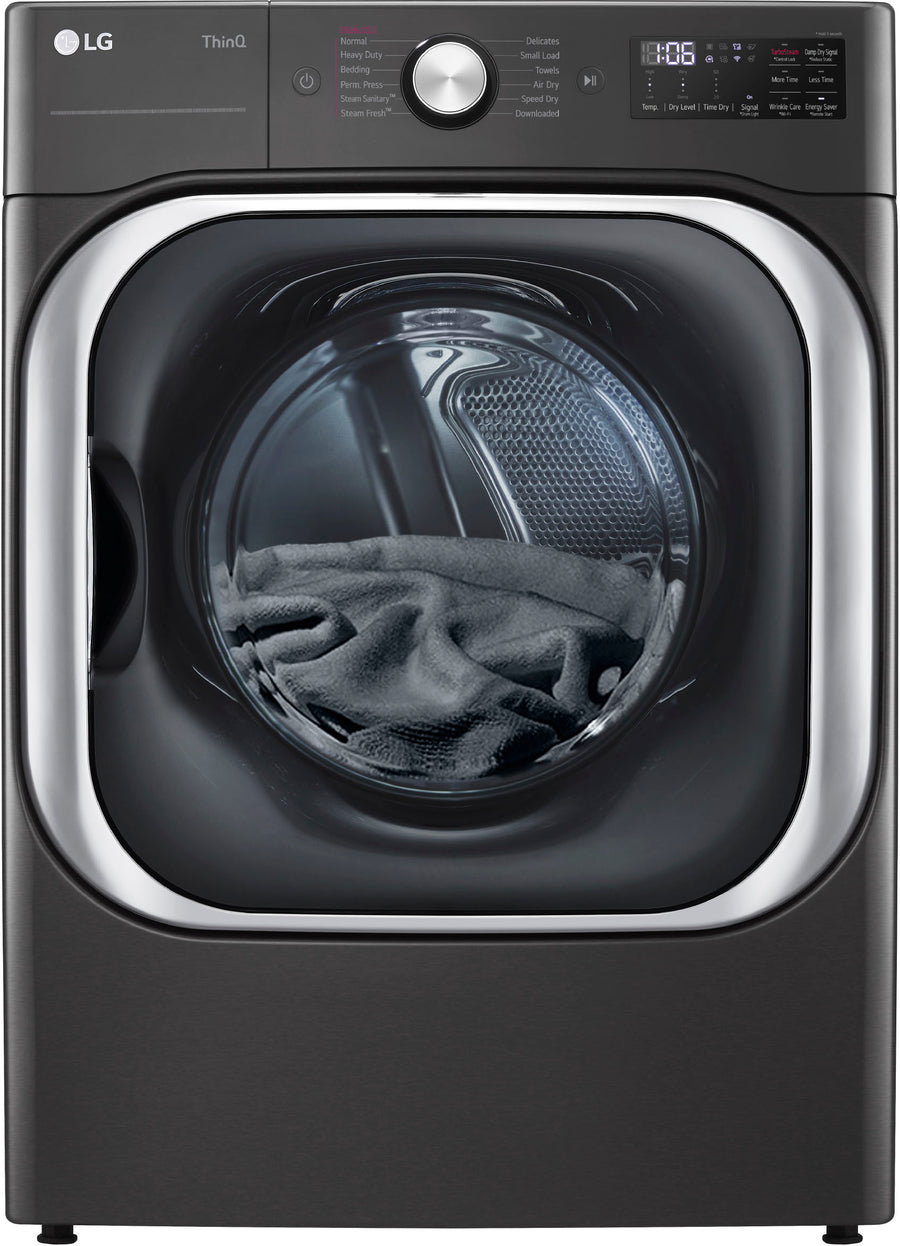 LG - 9.0 Cu. Ft. Stackable Smart Electric Dryer with Steam and Built-In Intelligence - Black steel_0