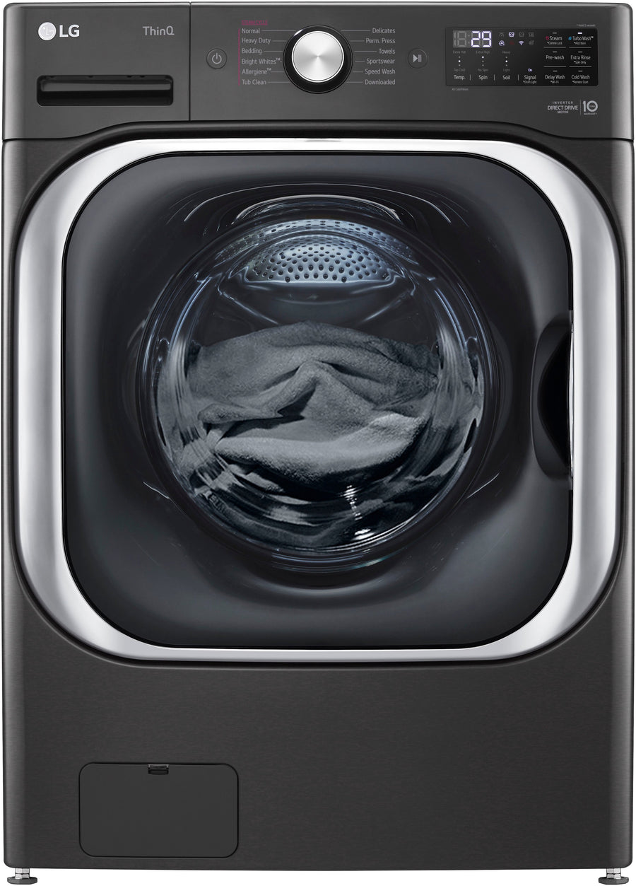 LG - 5.2 Cu. Ft. High-Efficiency Stackable Smart Front Load Washer with Steam and TurboWash - Black steel_0