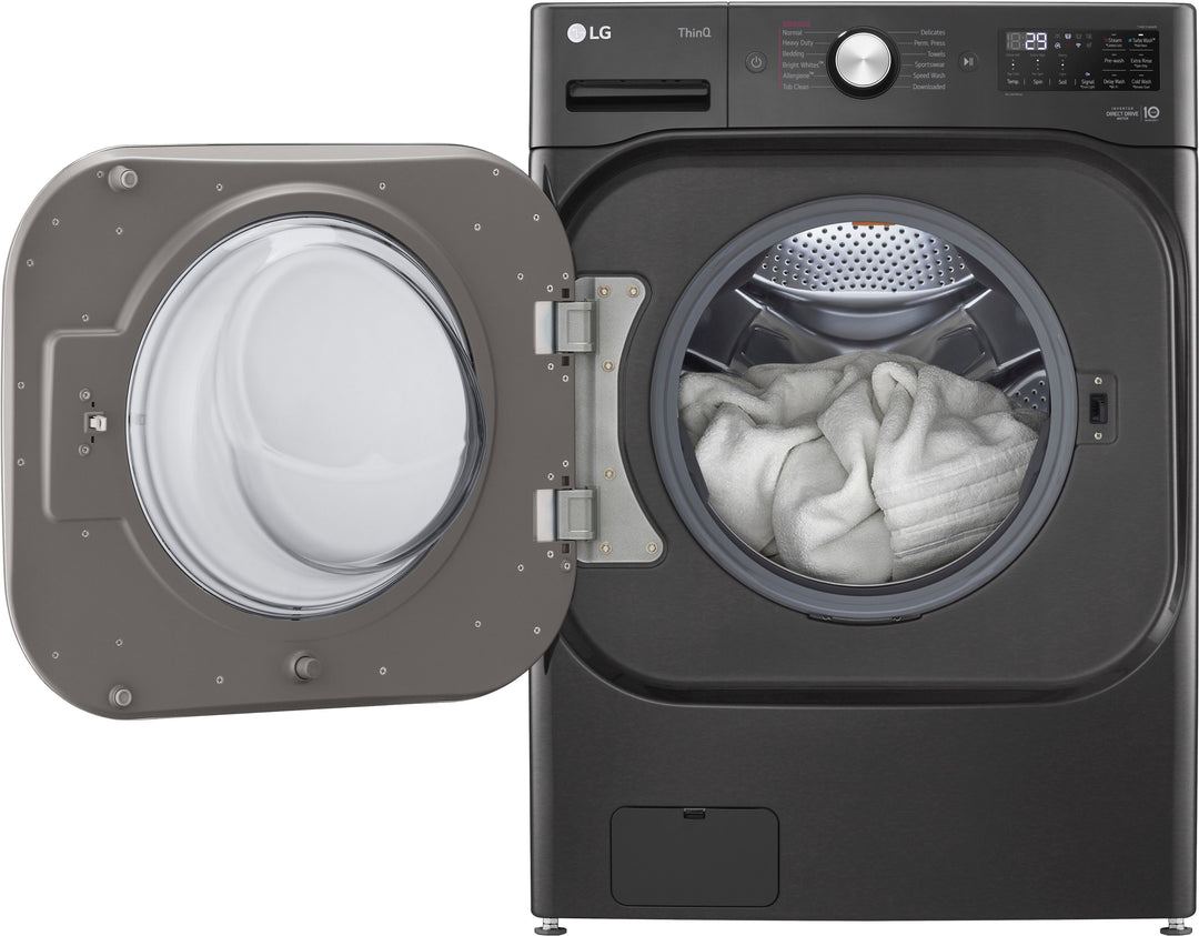 LG - 5.2 Cu. Ft. High-Efficiency Stackable Smart Front Load Washer with Steam and TurboWash - Black steel_12