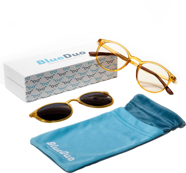 Wavebalance - BlueDuo, Poet, Blue Light Reducing Glasses with Magnetic Sunglass Clip-On- Honey - Yellow_3