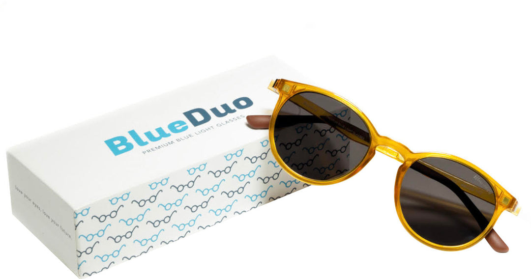 Wavebalance - BlueDuo, Poet, Blue Light Reducing Glasses with Magnetic Sunglass Clip-On- Honey - Yellow_2