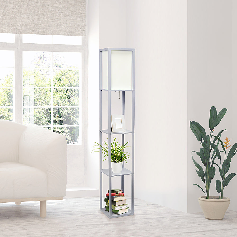 Lalia Home - Column Shelf 1400lm Floor Lamp with Linen Shade - GRAY_6