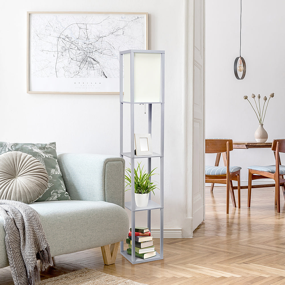 Lalia Home - Column Shelf 1400lm Floor Lamp with Linen Shade - GRAY_5