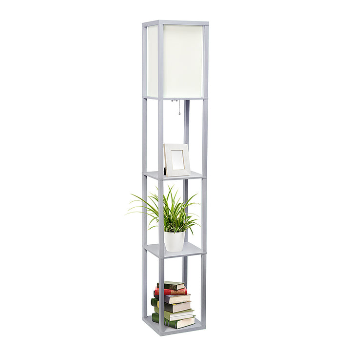 Lalia Home - Column Shelf 1400lm Floor Lamp with Linen Shade - GRAY_4