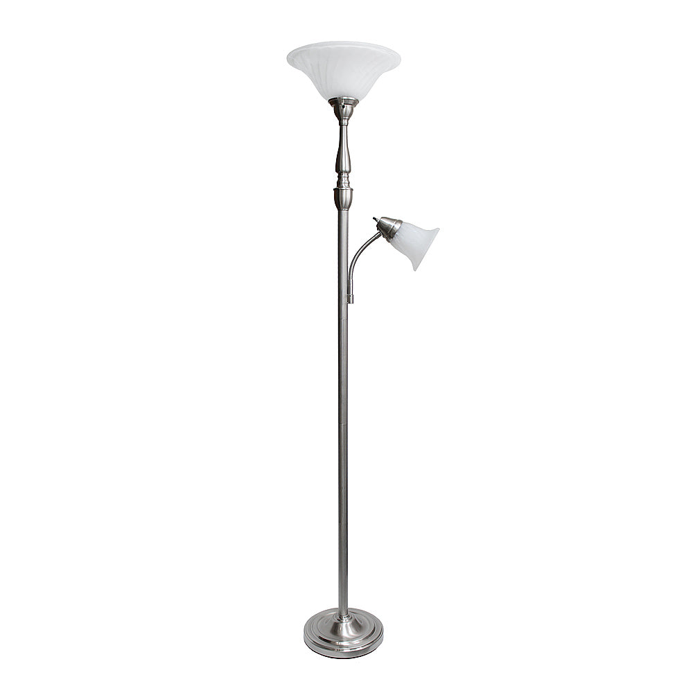 Lalia Home - Torchiere 800lm Floor Lamp with Reading Light and Marble Glass Shades - Brushed Nickel/White Shade_1