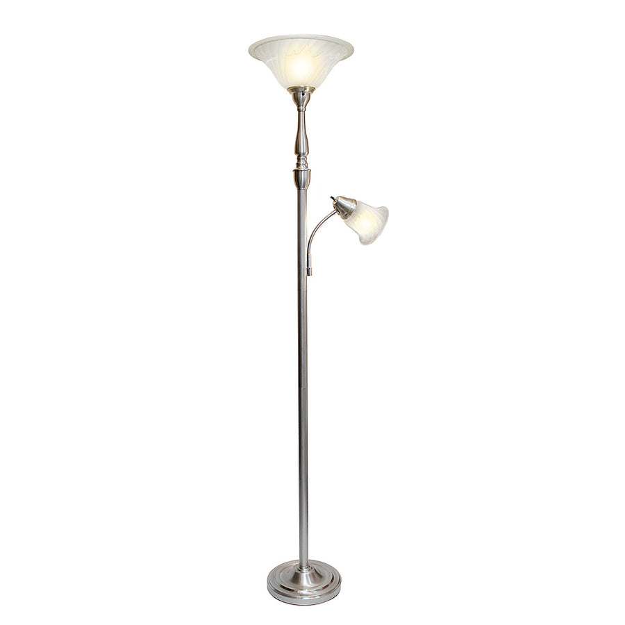 Lalia Home - Torchiere 800lm Floor Lamp with Reading Light and Marble Glass Shades - Brushed Nickel/White Shade_0