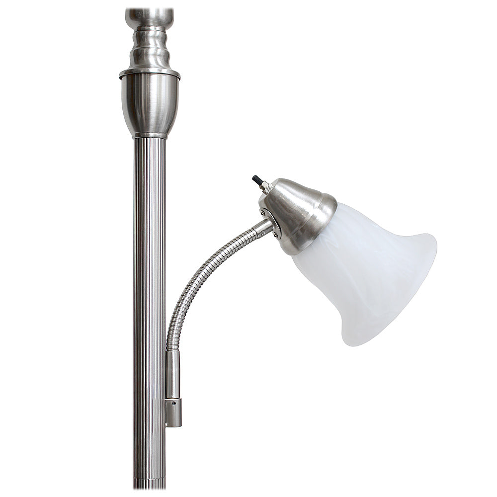 Lalia Home - Torchiere 800lm Floor Lamp with Reading Light and Marble Glass Shades - Brushed Nickel/White Shade_3